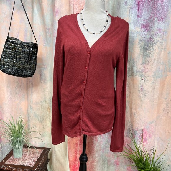 πPhilip Russel Rust Red Rayon Blend Button Down Cardigan - Picture 10 of 13
